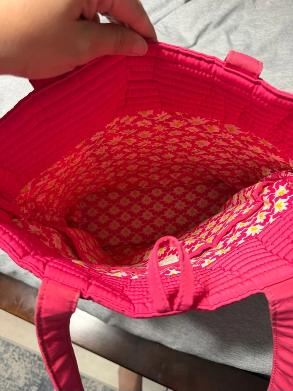 Vera Bradley Bright Pink Quilted Tote with Floral Interior